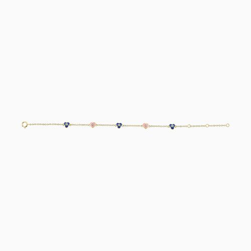 Flowers and Hearts Natural Diamond Station Bracelet, 14k Yellow Gold